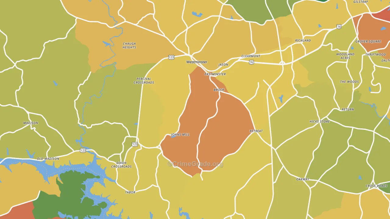 Westminster, SC Map of Burglary Rates