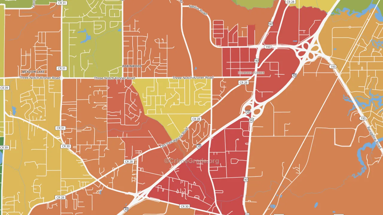 Westmont, Tillmans Corner, AL Map of Burglary Rates