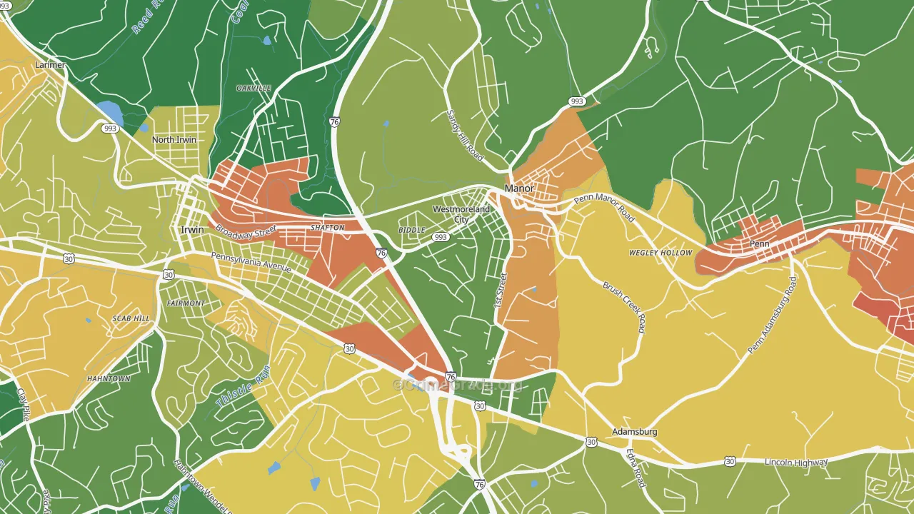 Westmoreland City, PA Map of Burglary Rates
