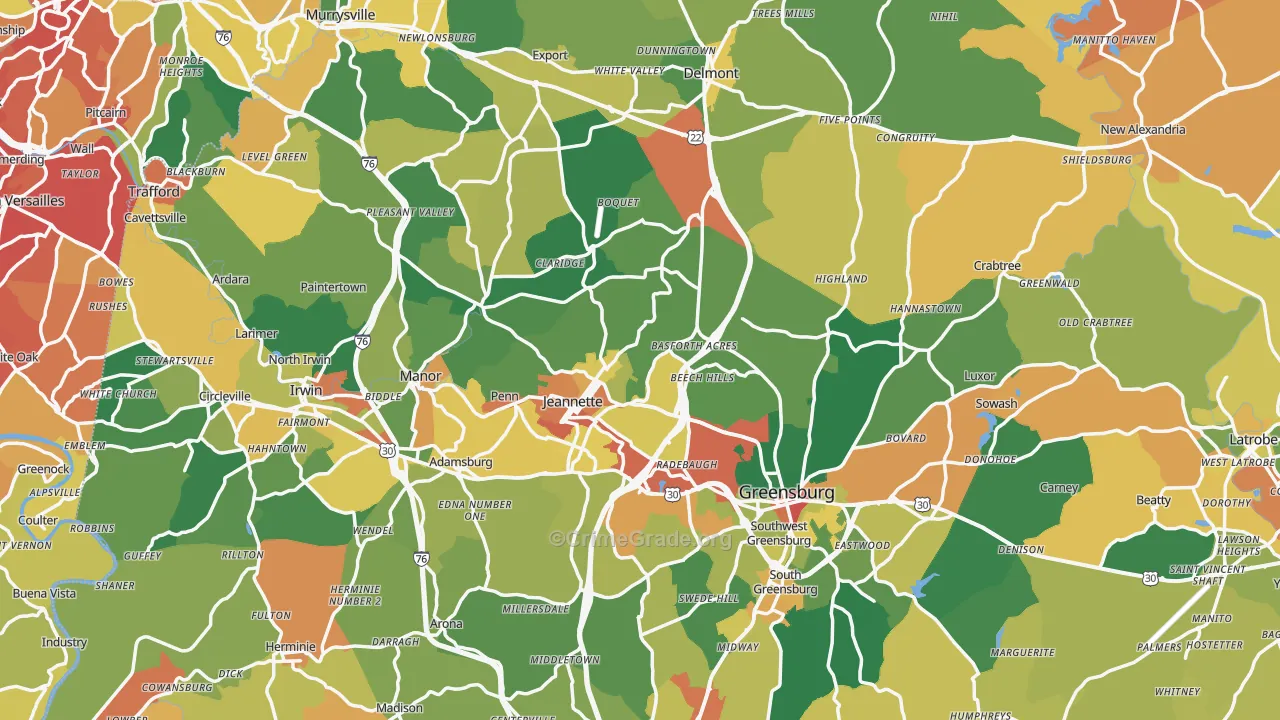 Westmoreland County, PA Map of Burglary Rates