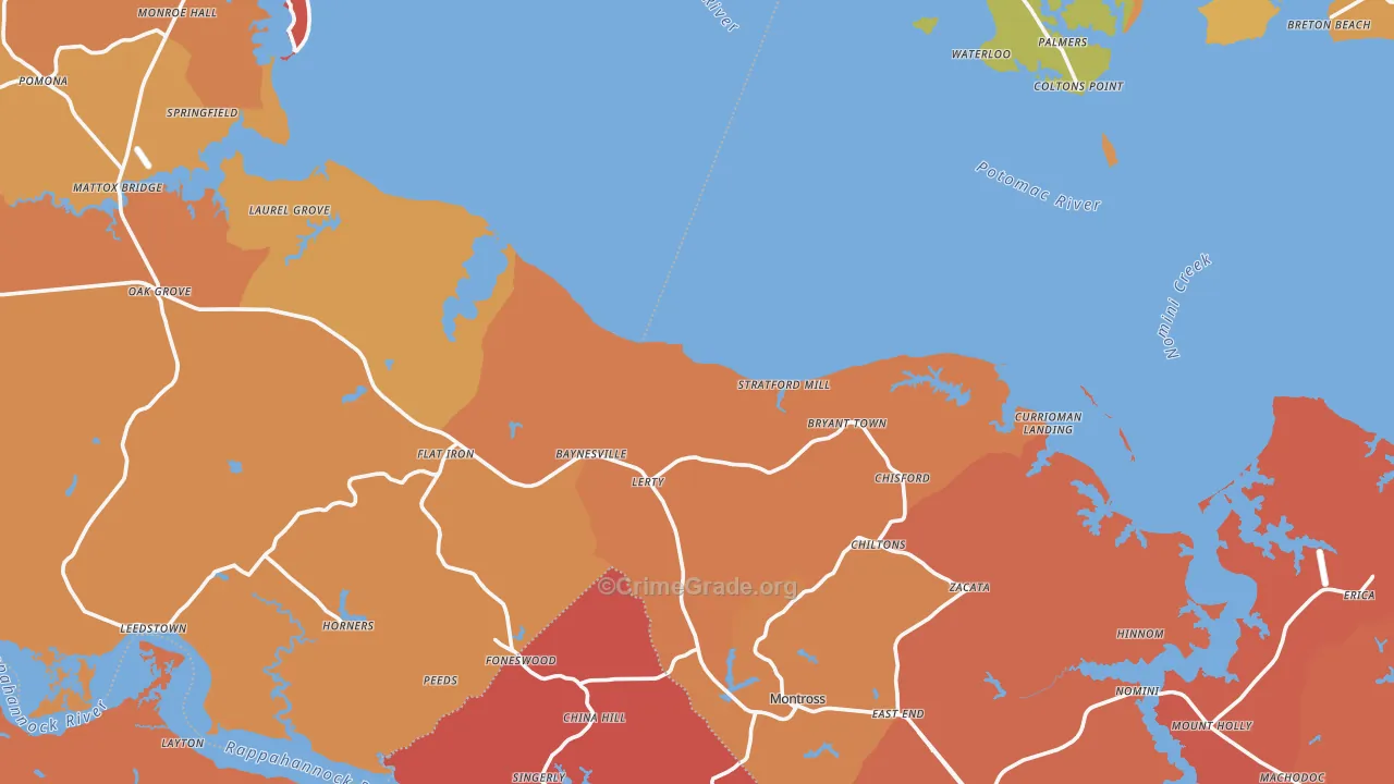 Westmoreland County, VA Map of Burglary Rates