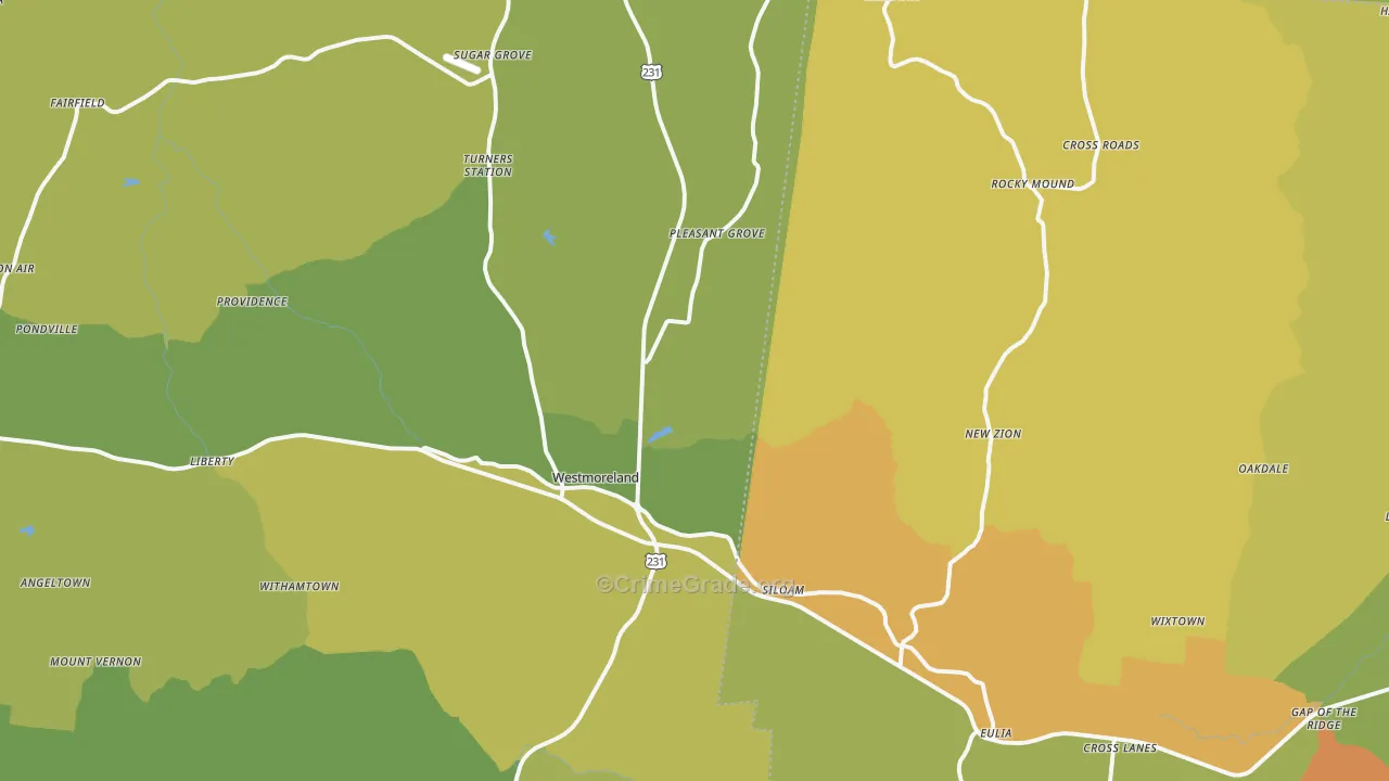 Westmoreland, TN Map of Burglary Rates