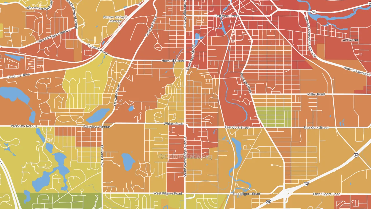 Westnedge Hill, Kalamazoo, MI Map of Burglary Rates