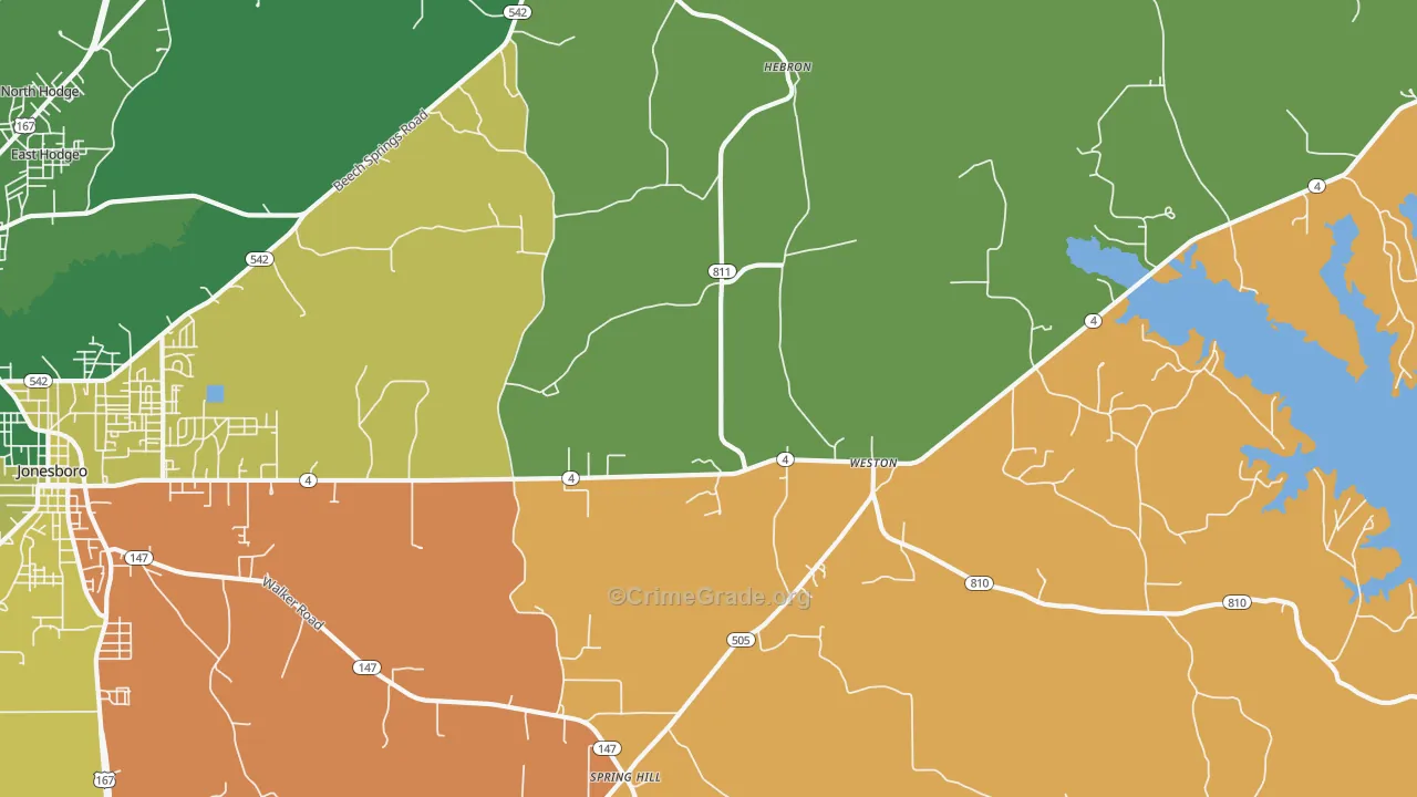 Weston, LA Map of Burglary Rates