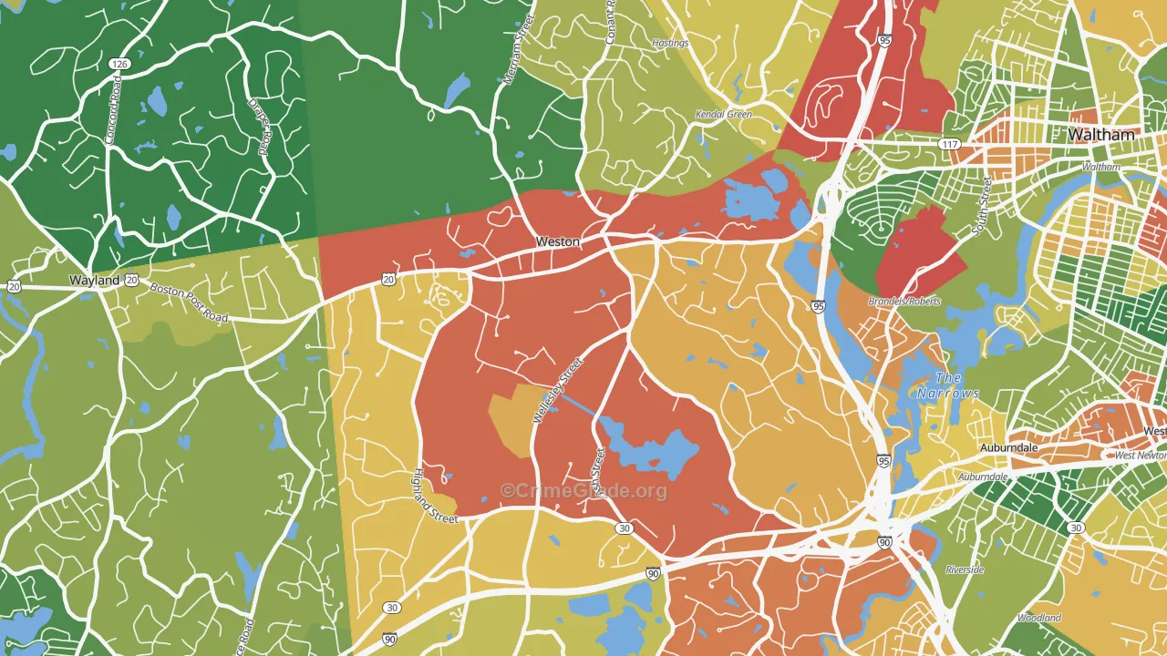 Weston, MA Map of Burglary Rates