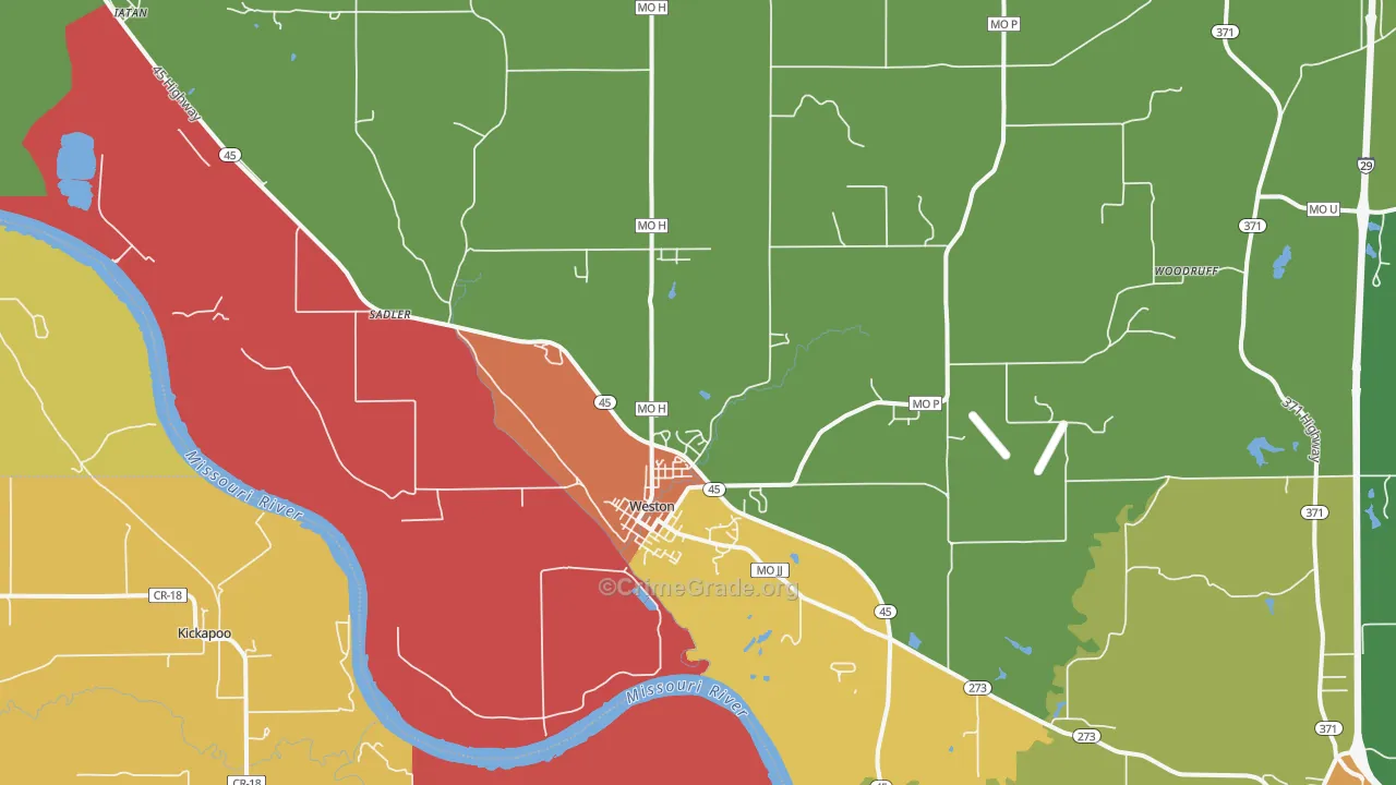 Weston, MO Map of Burglary Rates