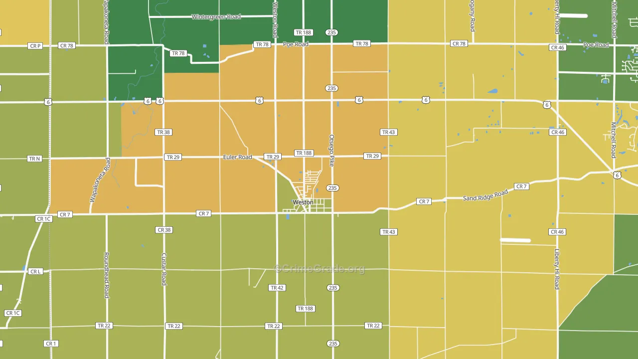 Weston, OH Map of Burglary Rates