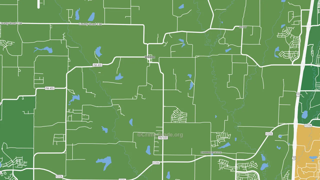 Weston, TX Map of Burglary Rates