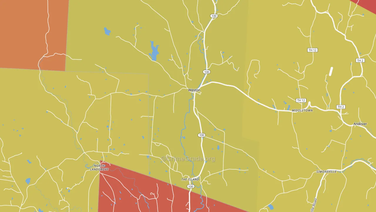 Weston, VT Map of Burglary Rates