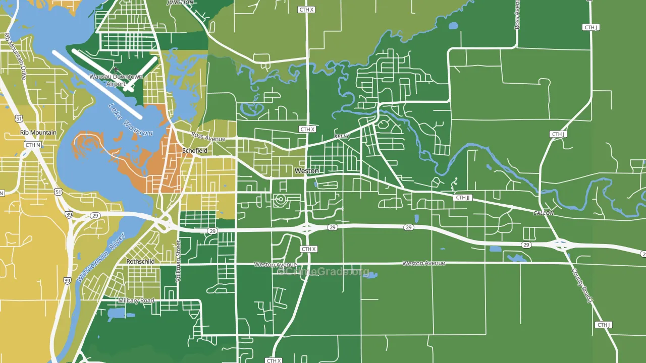 Weston, WI Map of Burglary Rates