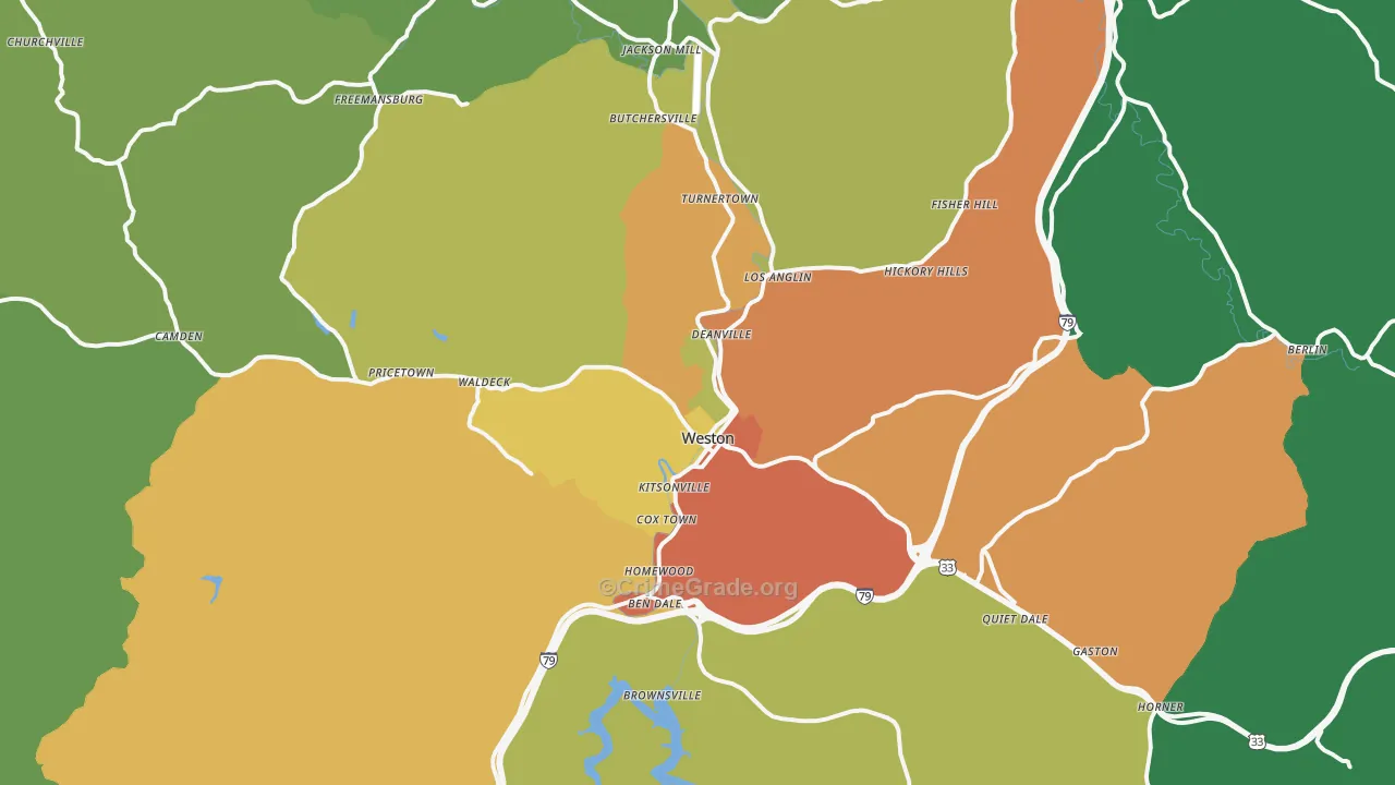 Weston, WV Map of Burglary Rates