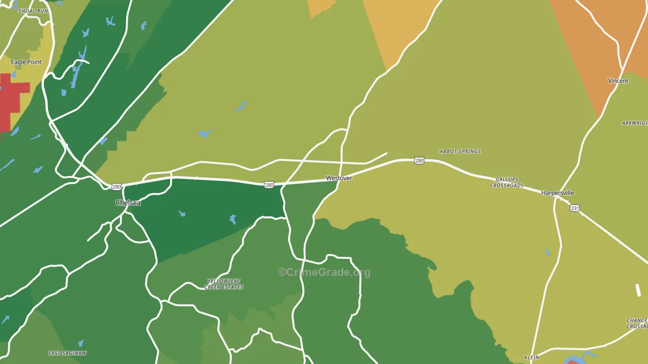 Westover, AL Map of Burglary Rates