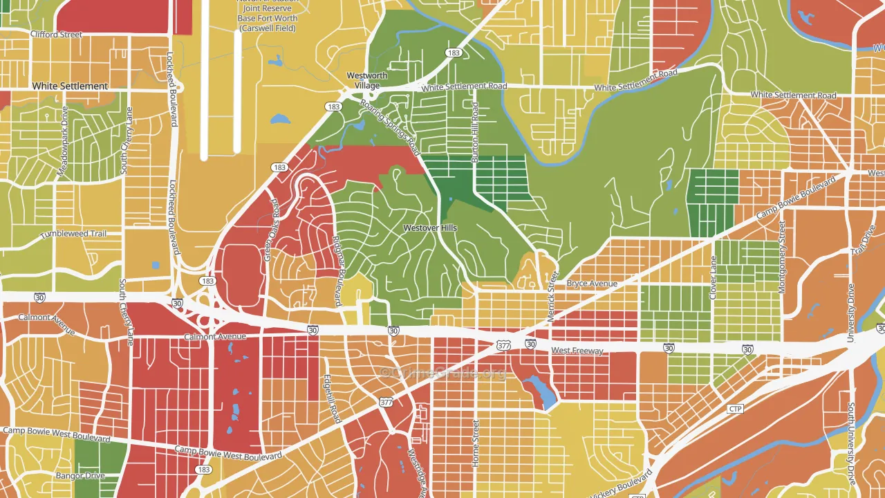 Westover Hills, TX Map of Burglary Rates