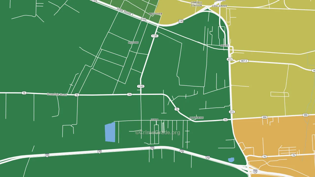 Westover, LA Map of Burglary Rates