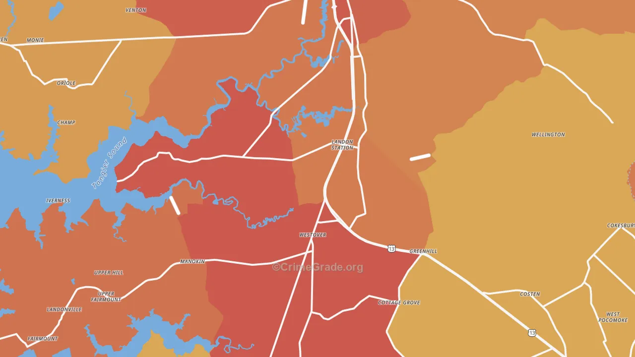 Westover, MD Map of Burglary Rates