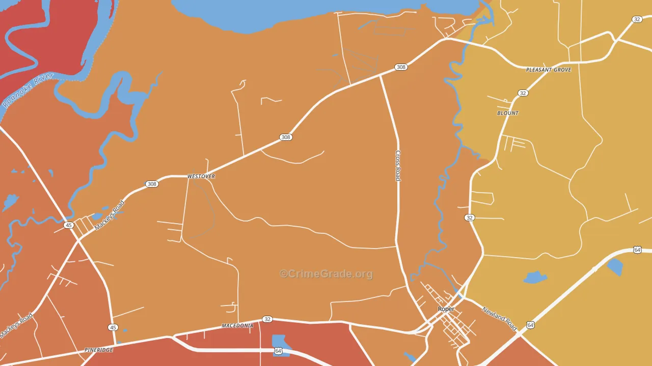 Westover, NC Map of Burglary Rates