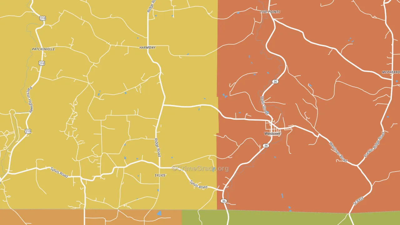 Westover, PA Map of Burglary Rates