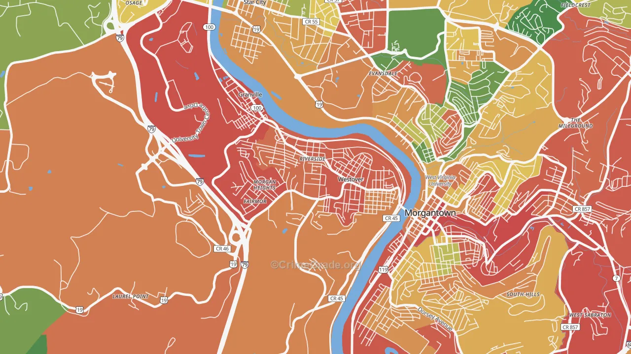 Westover, WV Map of Burglary Rates