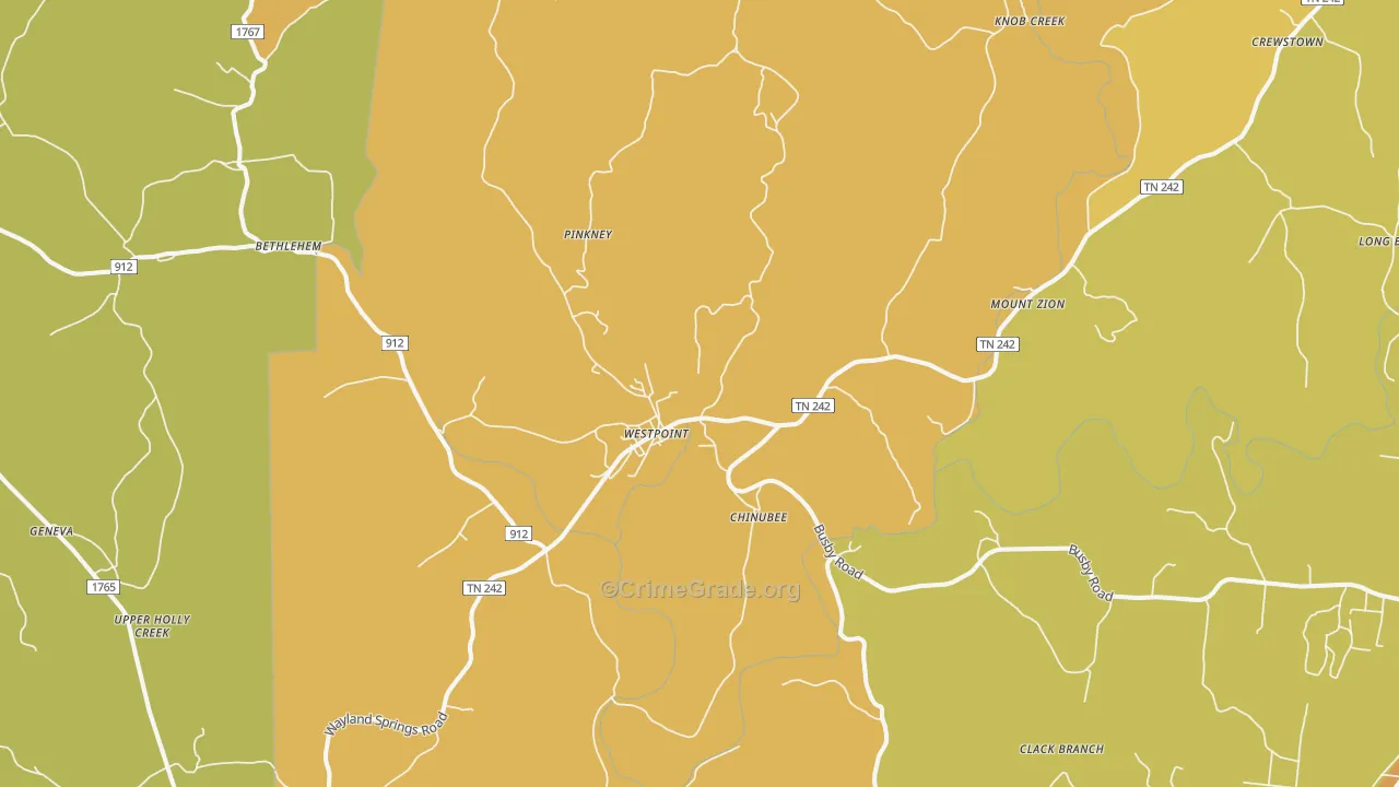 Westpoint, TN Map of Burglary Rates
