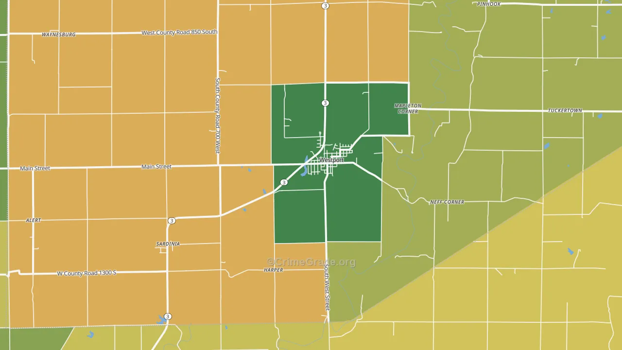 Westport, IN Map of Burglary Rates