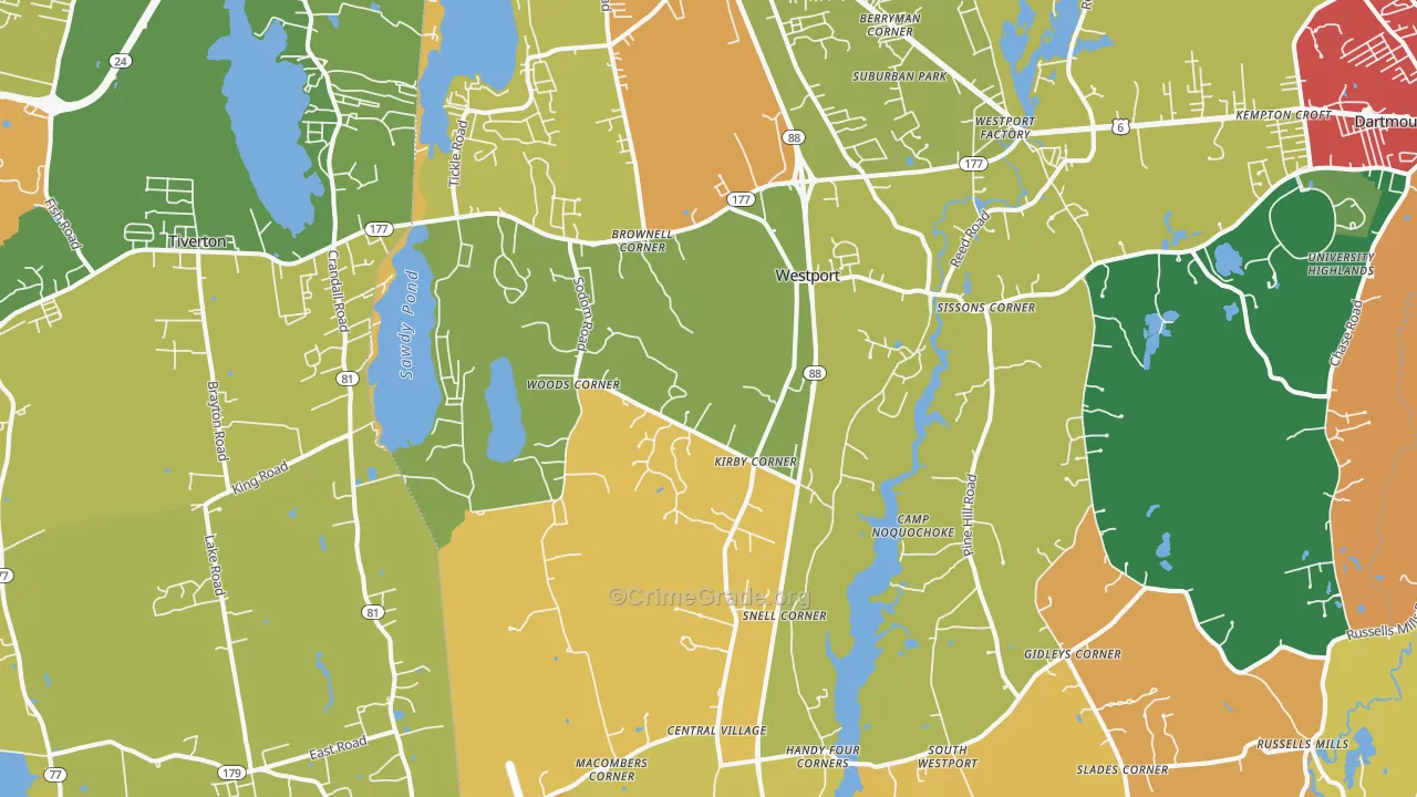 Westport, MA Map of Burglary Rates