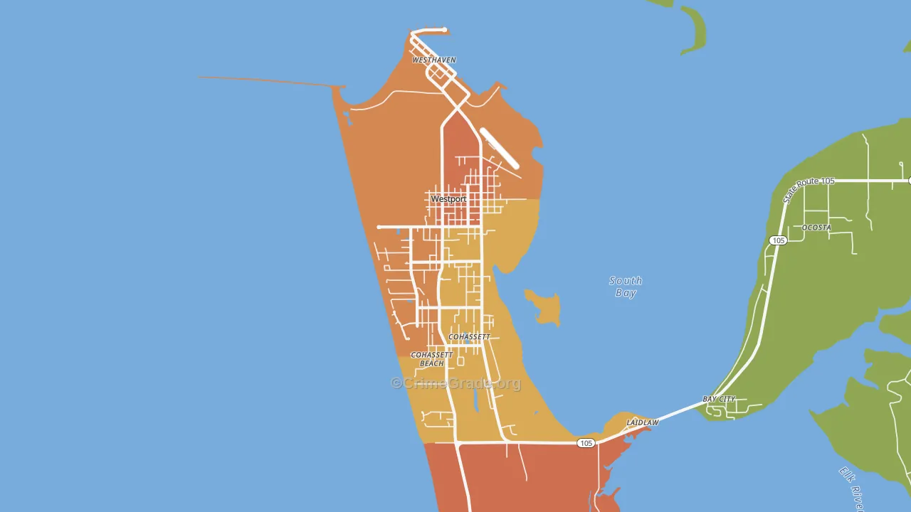 Westport, WA Map of Burglary Rates