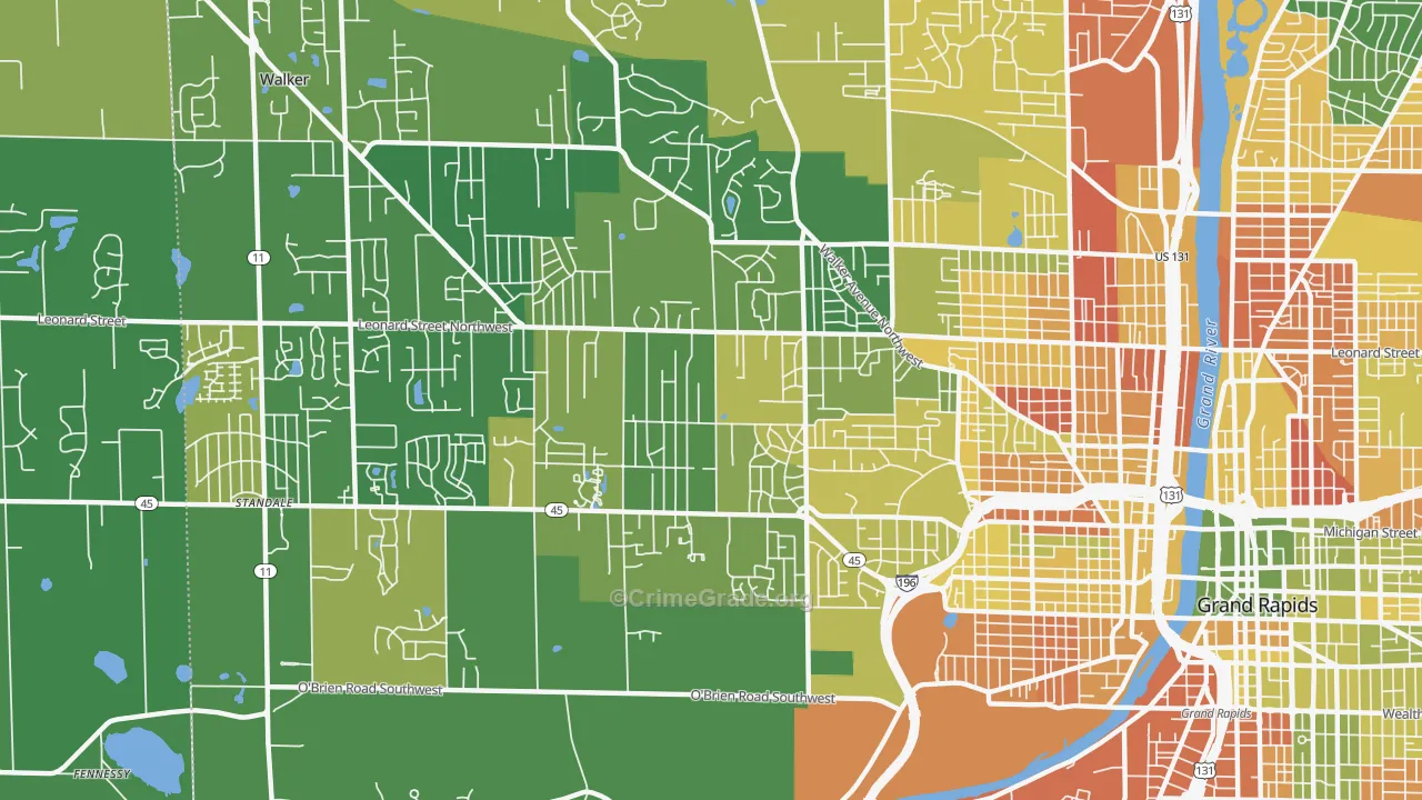 Westside, Grand Rapids, MI Map of Burglary Rates