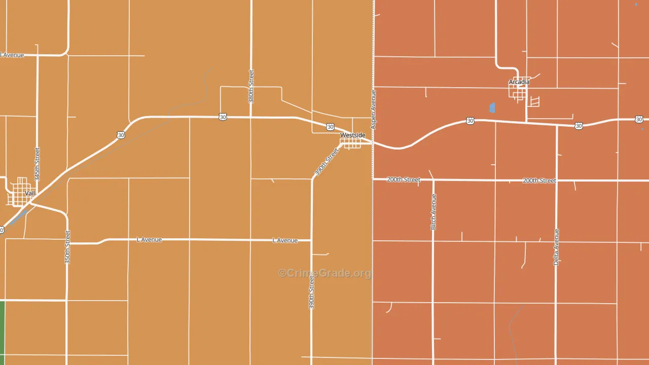Westside, IA Map of Burglary Rates