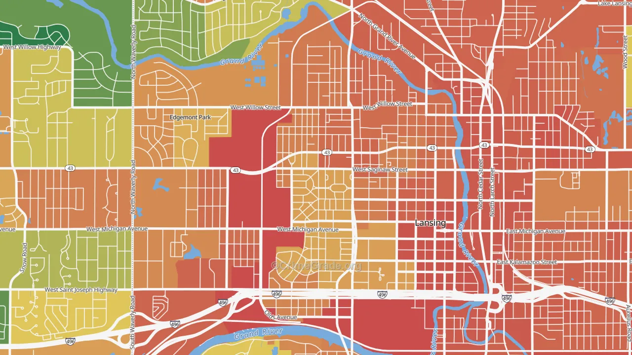 Westside Lansing, Lansing, MI Map of Burglary Rates