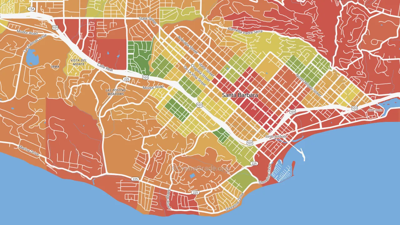 Westside-Santa Barbara, Santa Barbara, CA Map of Burglary Rates