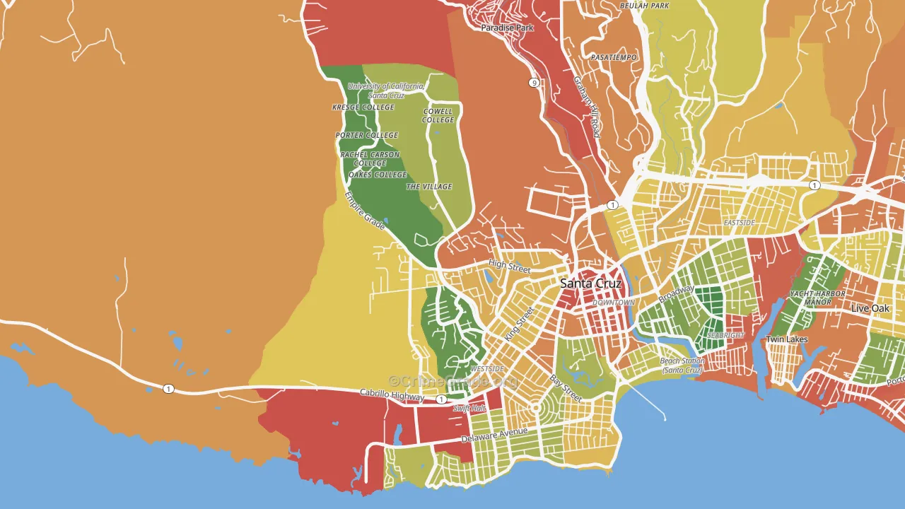 Westside, Santa Cruz, CA Map of Burglary Rates