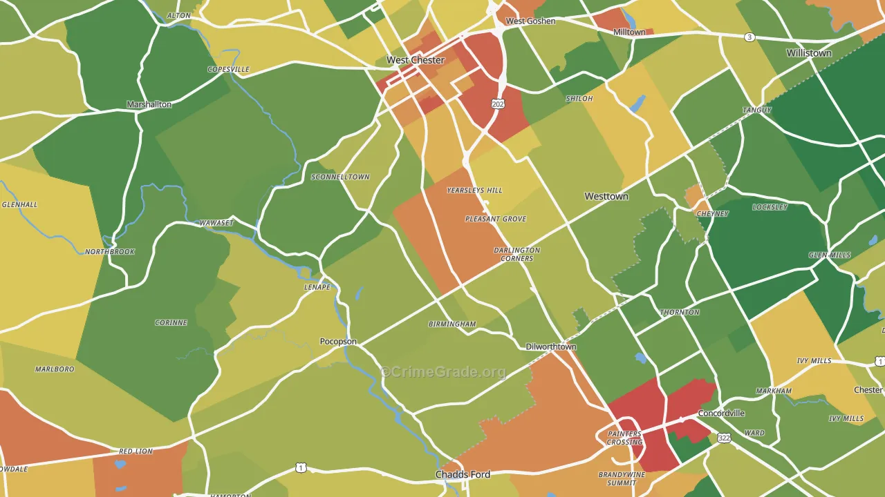 Westtown, PA Map of Burglary Rates