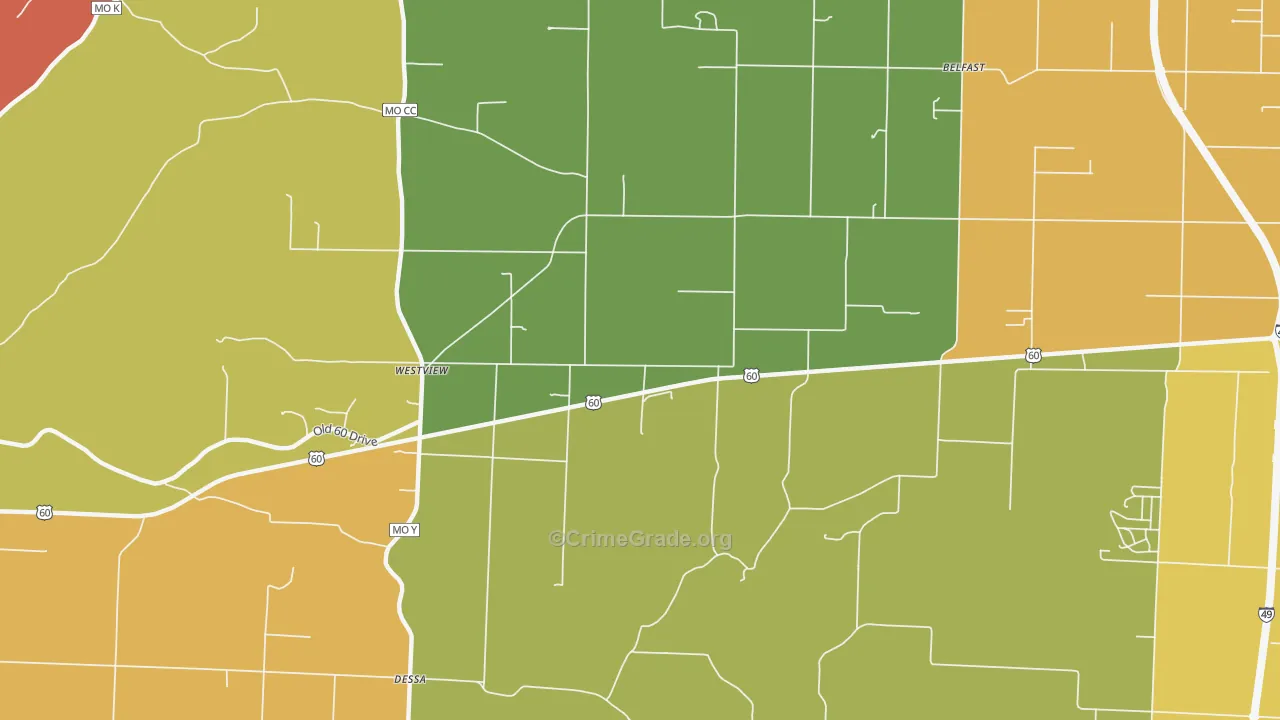 Westview, MO Map of Burglary Rates