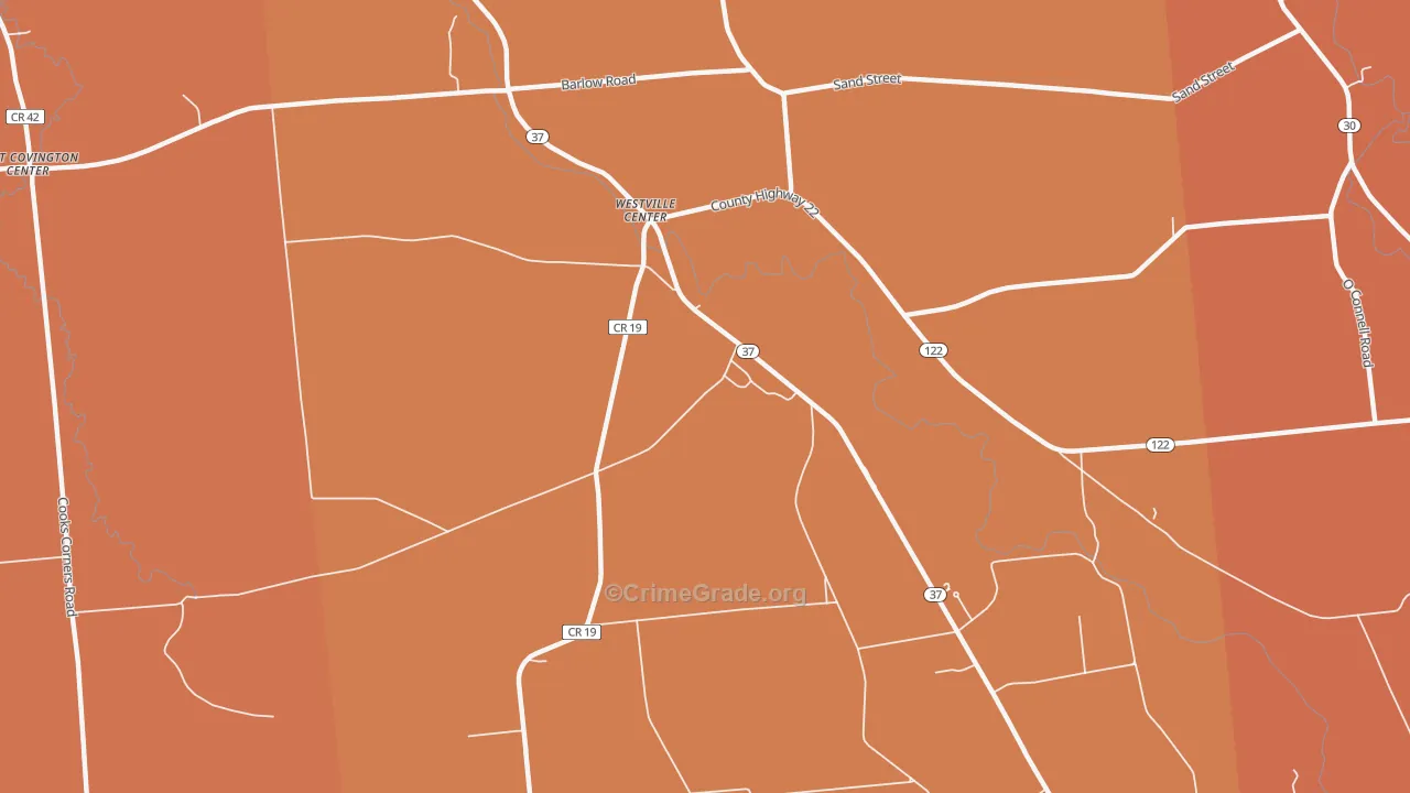 Westville Center, NY Map of Burglary Rates