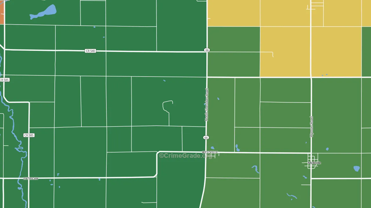 Westville, MI Map of Burglary Rates