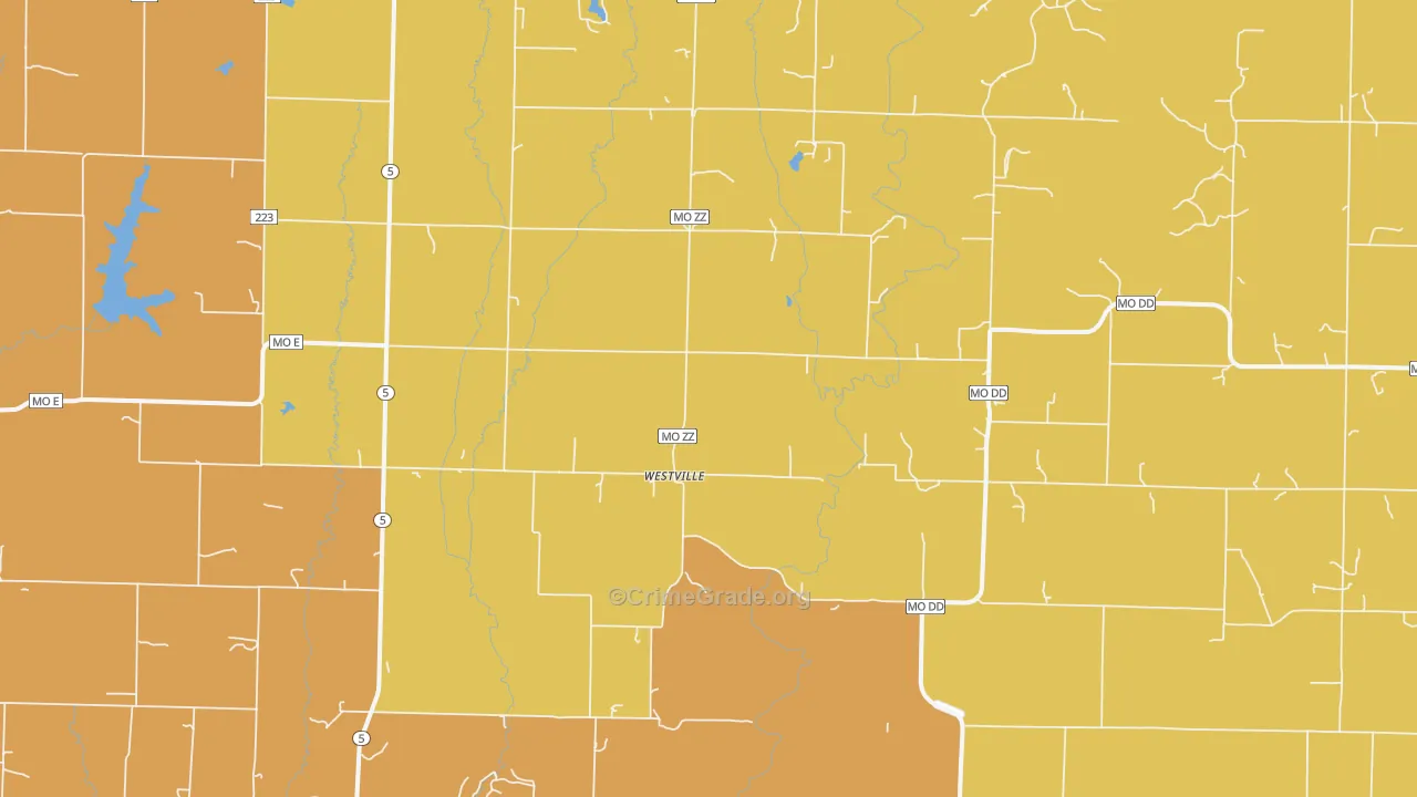 Westville, MO Map of Burglary Rates