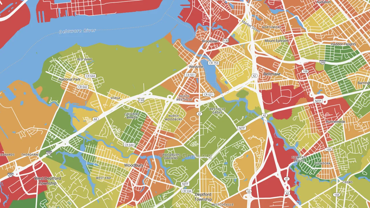 Westville, NJ Map of Burglary Rates