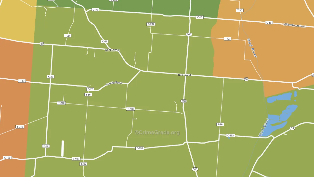 Westville, OH Map of Burglary Rates