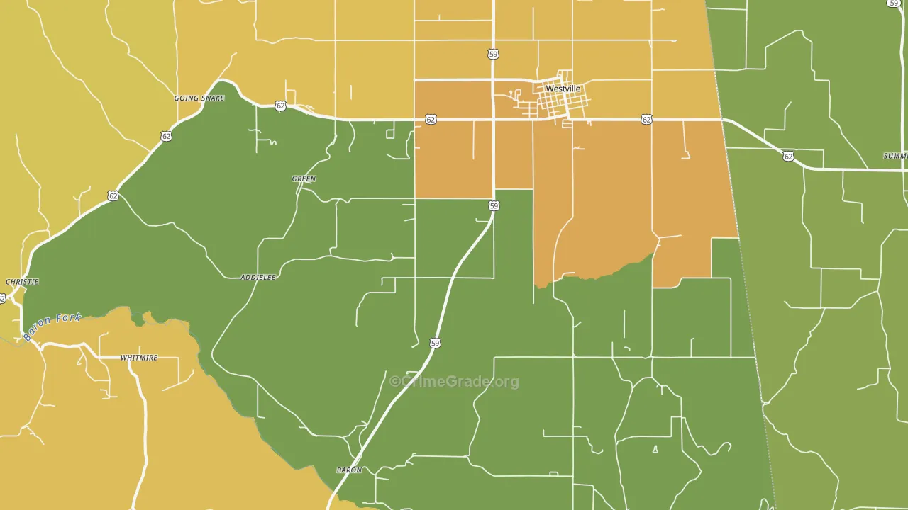 Westville, OK Map of Burglary Rates