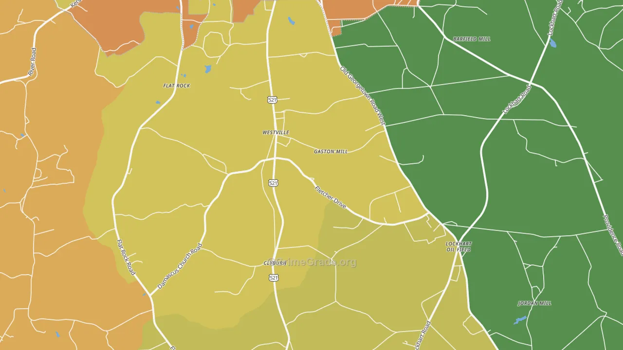Westville, SC Map of Burglary Rates