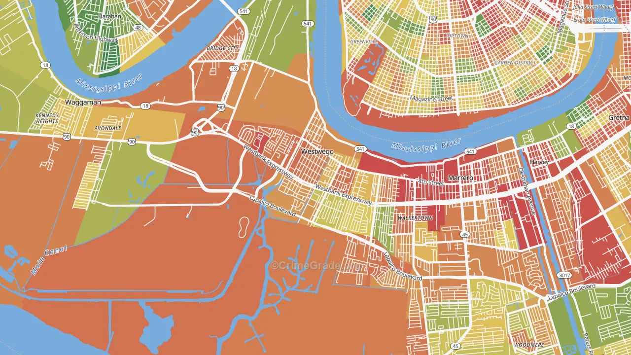 Westwego, LA Map of Burglary Rates