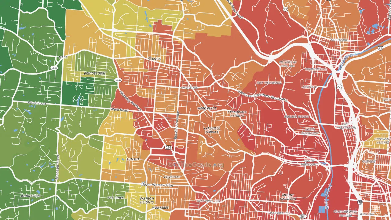 Westwood, Cincinnati, OH Map of Burglary Rates