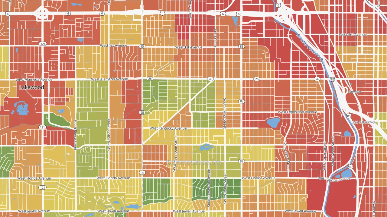 Westwood, Denver, CO Map of Burglary Rates