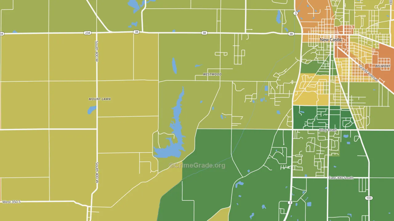 Westwood, IN Map of Burglary Rates