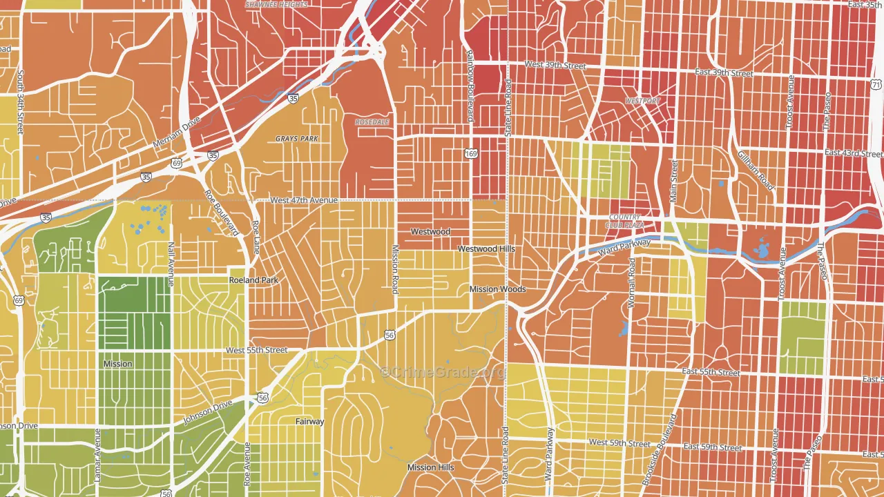 Westwood, KS Map of Burglary Rates
