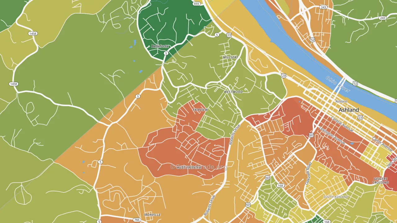 Westwood, KY Map of Burglary Rates