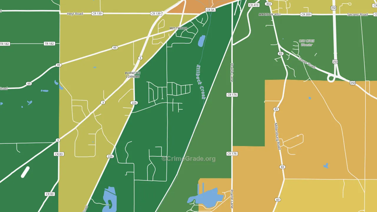 Westwood, OH Map of Burglary Rates