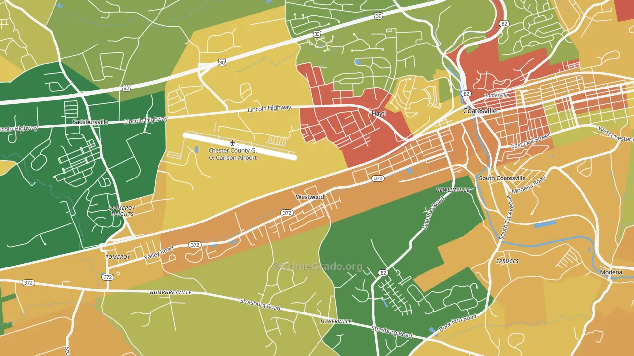 Westwood, PA Map of Burglary Rates