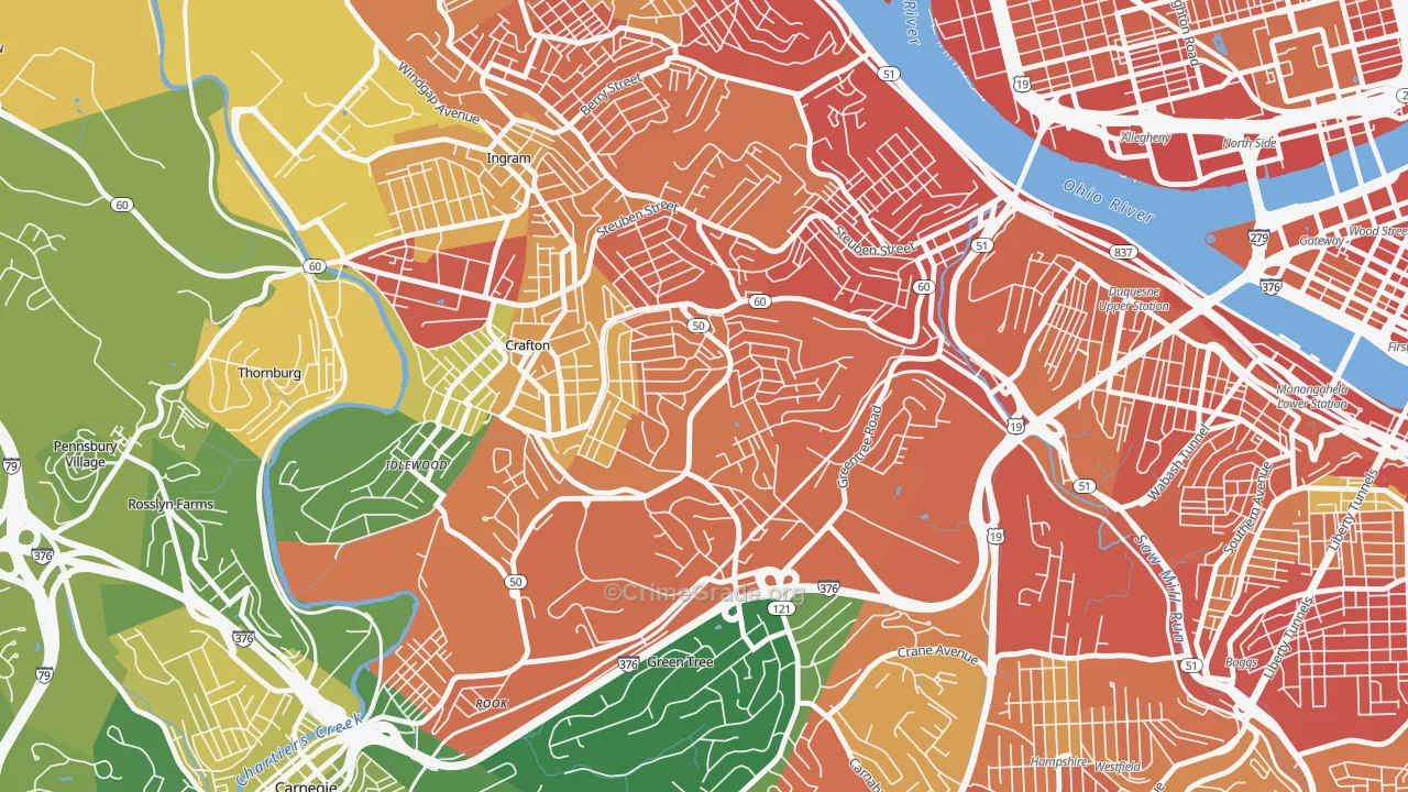 Westwood, Pittsburgh, PA Map of Burglary Rates