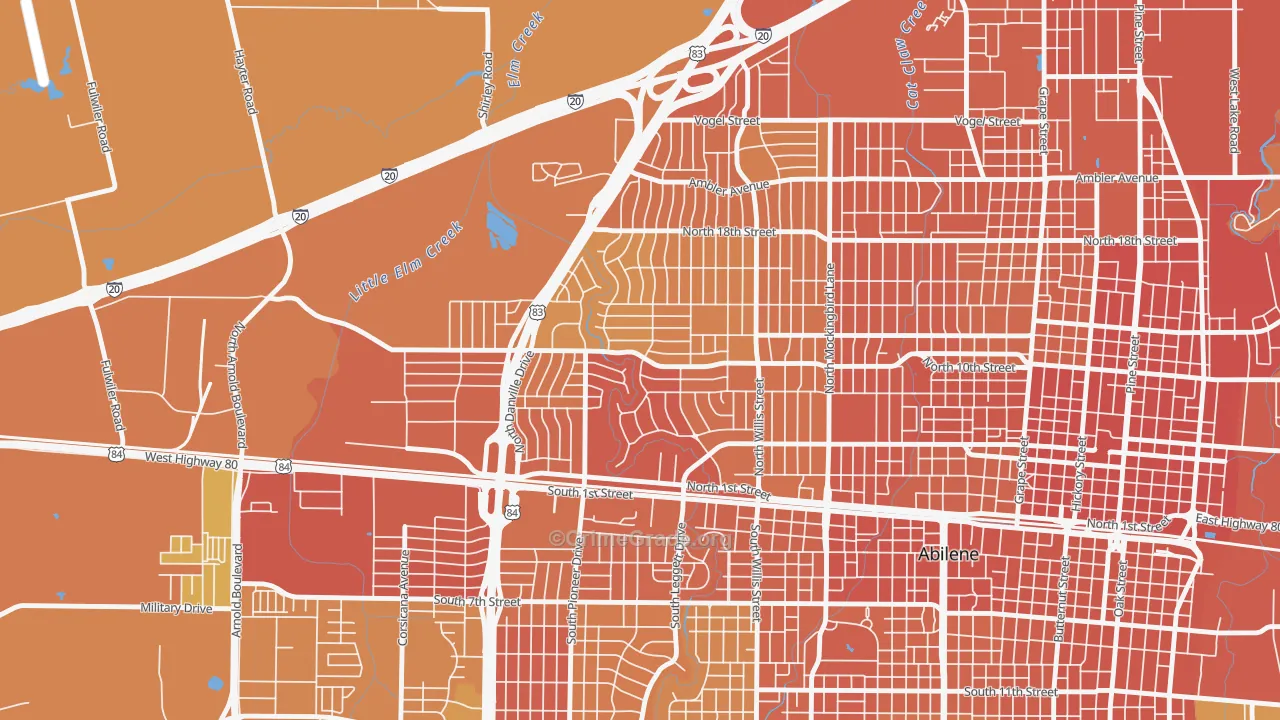 Westwood Richland, Abilene, TX Map of Burglary Rates